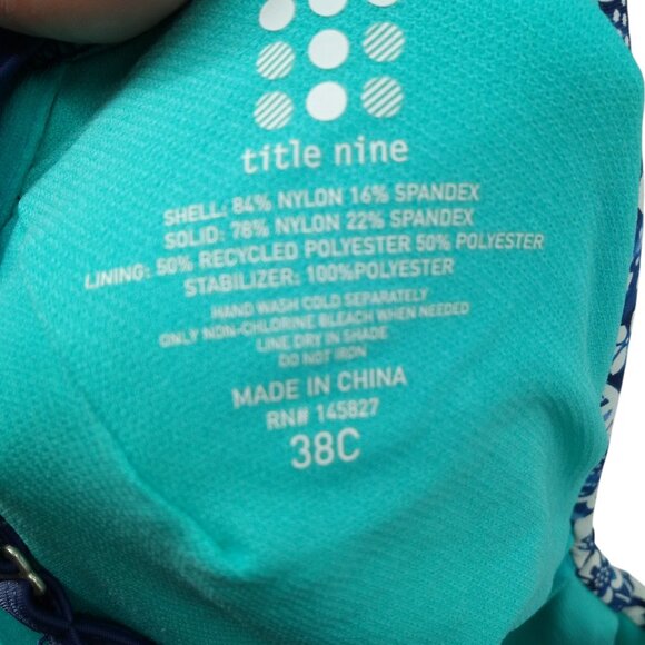 Title Nine Blue Floral Tankini Top Size 38C Underwire Bra Cups Racerback Halter - Picture 10 of 10